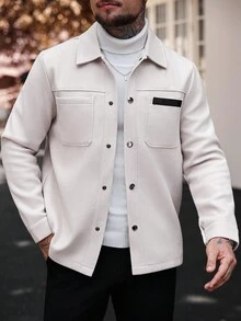 Manfinity CasualCool Áo khoác ngoài nam cỡ lớn, màu trơn, kiểu dáng thường ngày, phù hợp cho mùa thu và mùa đông, áo khoác ngoài nam màu kem, áo khoác ngoài nam cài nút, áo khoác ngoài nam màu kem cài nút, áo khoác ngoài nam màu trắng kem cho nam giới. - Màu be - Xem 3