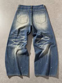 ROMWE MEN Street Life 男士撞色口袋休闲时尚阔腿牛仔裤 - 藍色 - 查看 2