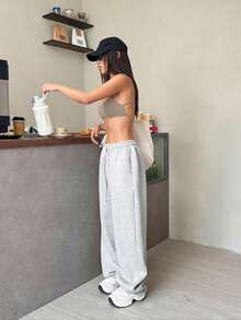 SHEIN EZwear 纯色性感露脐修身吊带背心（女款） - 卡其色 - 查看 3