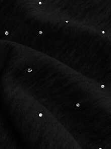 GlowEve 女士时尚休闲水钻拉链连帽衫和运动裤两件套，抽绳连帽拉链宽松长袖外套和高腰抽绳直筒宽松运动裤 - 黑色 - 查看 4