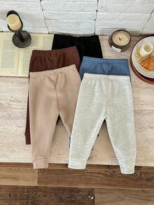 Pixure 5pcs Baby Boy All-Match Solid Color Thermal Lined Leggings, Stretchy Soft Comfortable Fabric, Suitable For Casual Wear, Dinosaur Pattern,Spring/Autumn/Winter - Multicolor - View 3