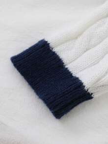 Blue & White Striped Twist Knit Sweater For Women, Casual Loose Fit Round Neck Striped Patchwork Pullover, Suitable For Autumn/Winter, Christmas, Halloween, New Year Party Blue And White Stripe Sweater Navy Blue Sweater Sweaters For Girls Blue And White Casual Sweater Striped Sweater Teen Blue And White Set Sweaters For Teens - White - View 3