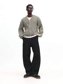 SUMWON Men's Relaxed Fit V-Neck Button Up Knitted Cardigan With Front Pockets Long Sleeve Casual Sweater - Grey - View 4