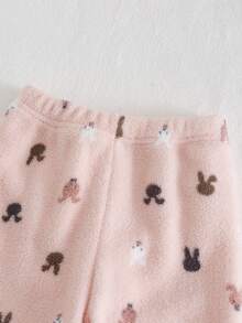 2pcs/Set Baby Girls Pajamas-Pajama Set Crew Neck Long Sleeve Top And Pants Pink Bunny Head Print Lace Collar Button Front Elastic Cuffs Four Season 2026 New Year Essential Baby Girls Clothes Baby Sleep Wear Set Baby Pj Set - Pink - View 7