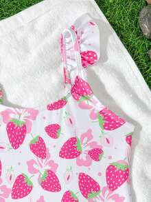 2026新款时尚女童连体泳衣,可爱粉色草莓花卉图案,优雅迷人,适合游泳、海滩、泳池、夏季拍照及作为礼物 - 粉色 - 查看 6