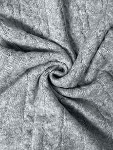 SHEIN EZwear 秋冬季绞花针织灯笼袖毛衣连衣裙 - 灰色 - 查看 6