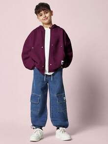 SUMWON Boys Oversized Zip Up Hoodie With Hood And Centre Pocket Casual Streetwear Sweatshirt For Fall Winter School Daily Wear Vacation - Purple - View 4