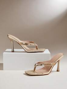 SHUZIA Giày sandal đế xuồng hở gót thoải mái, tối giản dành cho nữ - Vàng - Xem 5