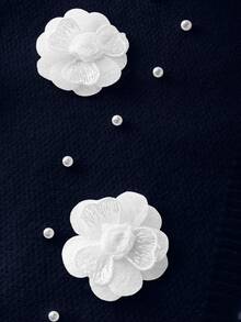 Franclia 女士秋冬花卉装饰荷叶边针织开衫 - 寶藍色 - 查看 3