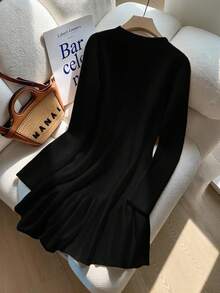 Franclia 新款秋冬法式束腰鱼尾针织连衣裙 - 黑色 - 查看 2