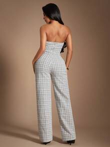 Radiana 复古别致优雅的黑白格子连体裤，适合休闲外出、通勤、派对和正式场合。 - 彩色 - 查看 3