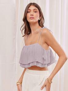 L'Amorae Top de tirantes plisado con aplicación de unicolor simple para mujer, verano - Rosa vieja - Ver 3