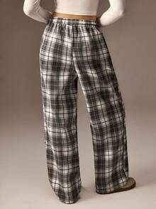 Sparklyn 青少年女孩格子裤，适合日常通勤、休闲、上学和聚会，秋季 - 灰色 - 查看 2