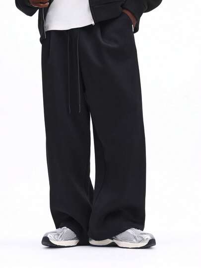 SUMWON Wide Leg Tailored Pleated Trousers Loose Fit Drawstring Casual Pants Business Office Professional Comfortable Relaxed Formal Menswear
