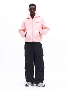 SUMWON Regular Men's Soft Full-Zip Hoodie With Logo Branding Casual Long Sleeve Sweatshirt For Fall Winter Plain - Pink - View 3