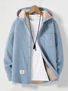 SHEIN Vacaura Tween Boy 基本款休闲灯芯绒连帽夹克，带保暖衬里