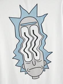 Rick and Morty X SHEIN 男士休闲卡通人物印花针织短袖白色T恤，夏季 - 白色 - 查看 3