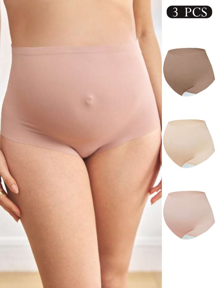 Moonlight&Mama 3pcs Maternity Seamless High Waist Comfortable Panties, Solid Color - Multicolor - View 3