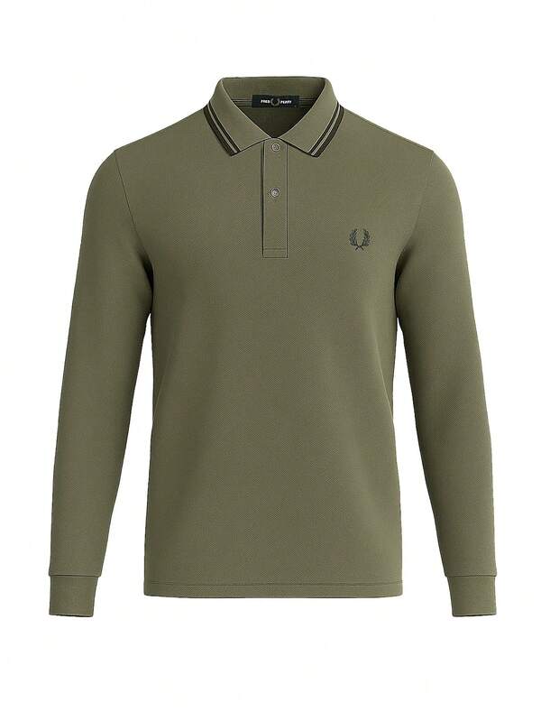 Fred Perry قميص بولو بأكمام طويلة أخضر للرجال