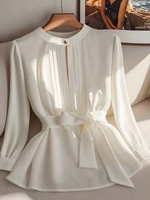 Franclia Women's Elegant Solid Color Long Sleeve Blouse, For Commute Fall Cloth For Women - White - View 1