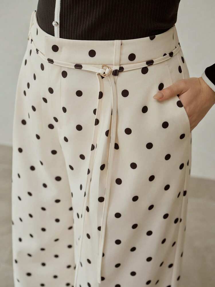 PLUS SIZE WOMEN'S ELEGANT POLKA DOT PRINT WIDE LEG PANTS, SPRING/SUMMER
