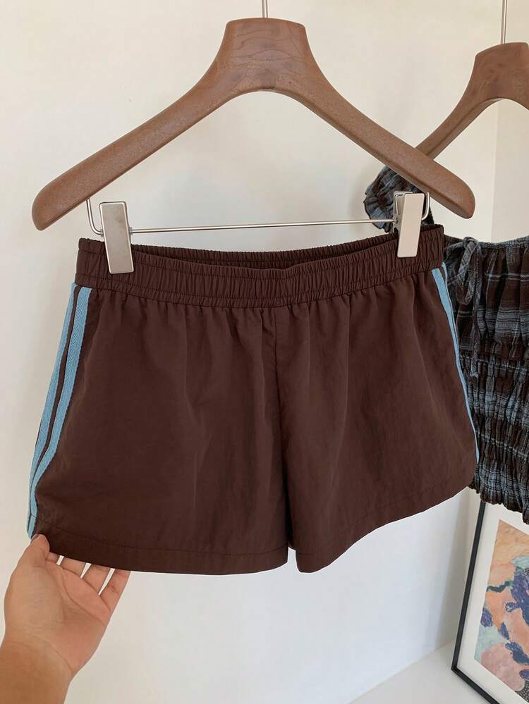 Comfortcana Women's Elastic Waist Side Stripe Loose Shorts, Summer Winter Clothes  Christmas Y2K  New Year Casual Goong Out  Sporty Shorts Y2K Brown Shorts - Chocolate Brown - View 5