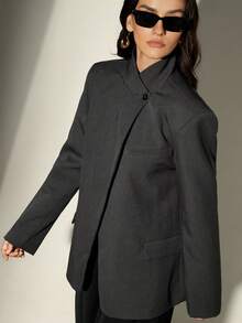 Aveloria Modichic Stand Collar Oblique Placket Blazer, Crafting A High-End Business Look