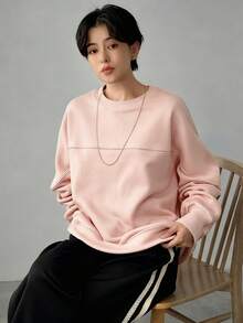 FRIFUL 女士宽松插肩袖圆领卫衣 - 粉色 - 查看 3
