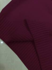 Franclia 时尚纯色拼接毛领毛衣，秋冬款 - 酒紅色 - 查看 7