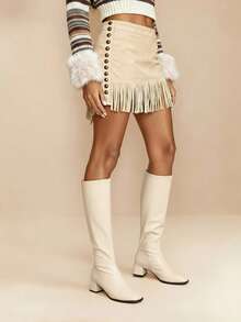 Daringsoles Women's Fashion Versatile Simple Chunky Heel Mid-Calf Boots For Christmas