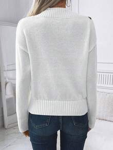 EMERY ROSE 女士休闲系带落肩毛衣，秋冬款 - 白色 - 查看 2