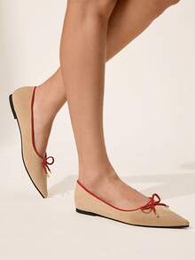 CUCCOO CHICEST Giày bệt mũi nhọn họa tiết bướm thanh lịch dành cho nữ - Màu be - Xem 6