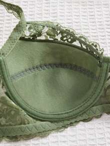 Women's Army Green Lace Push Up Bra Elegant Scallop Details Plain Fantasy Style Lingerie - Army Green - View 5