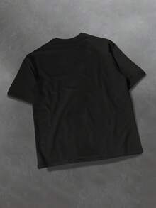 Glimmora 男士圆领天使印花宽松休闲标准T恤 - 黑色 - 查看 2