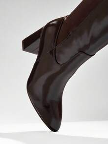 SHUZIA Elegant Women's Oil PU Over Knee Chunky Heel Boots Comfort Fall Winter Holiday Shoe - Chocolate Brown - View 7
