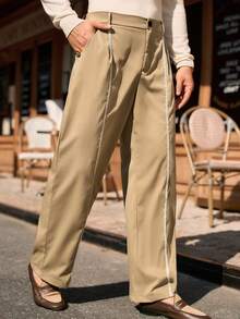 Manfinity VCAY 男士口袋宽松阔腿休闲裤，百搭男士侧条纹阔腿裤，卡其色阔腿裤，高腰阔腿裤 - 卡其色 - 查看 5