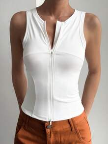 DAZY Outdoor Casual Round Neck Slim Fit Athletic Tank Top - White - View 3
