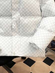 Manfinity Joysei 男士全印花连帽短款夹棉大衣，冬季保暖白色拉链大衣，秋季 - 白色 - 查看 6