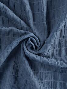 SHEIN VCAY Plus Size Women's Summer Square Neck Short Puff Sleeve Casual Shirt - Blue - View 3