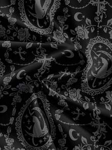 ROMWE Gothic Cat Rose Cross Baroque Retro Full Print Women Skirt - Black - View 4