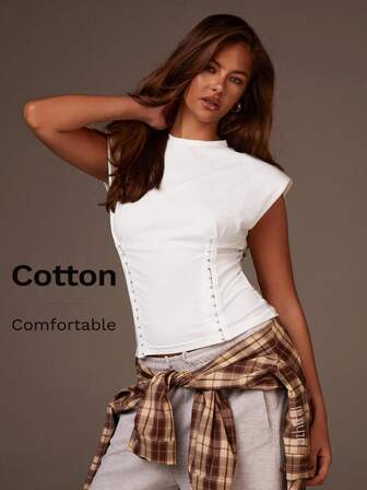 Athîral Women's Solid Color, Wide-Sleeved, Button-Down Front-Opening Casual T-Shirt, Belted Top, Summer Women's Clothing; Streetwear Women's Clothing, Stand Collar Top, Women's Short-Sleeved Top, Women's Casual Top