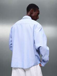 PLAYBOY X SUMWON Mens Regular Fit Long Sleeve Button Down Dress Shirt With Vertical Pinstripes Collared Office Business Professional Formal Casual - Blue and White - View 3