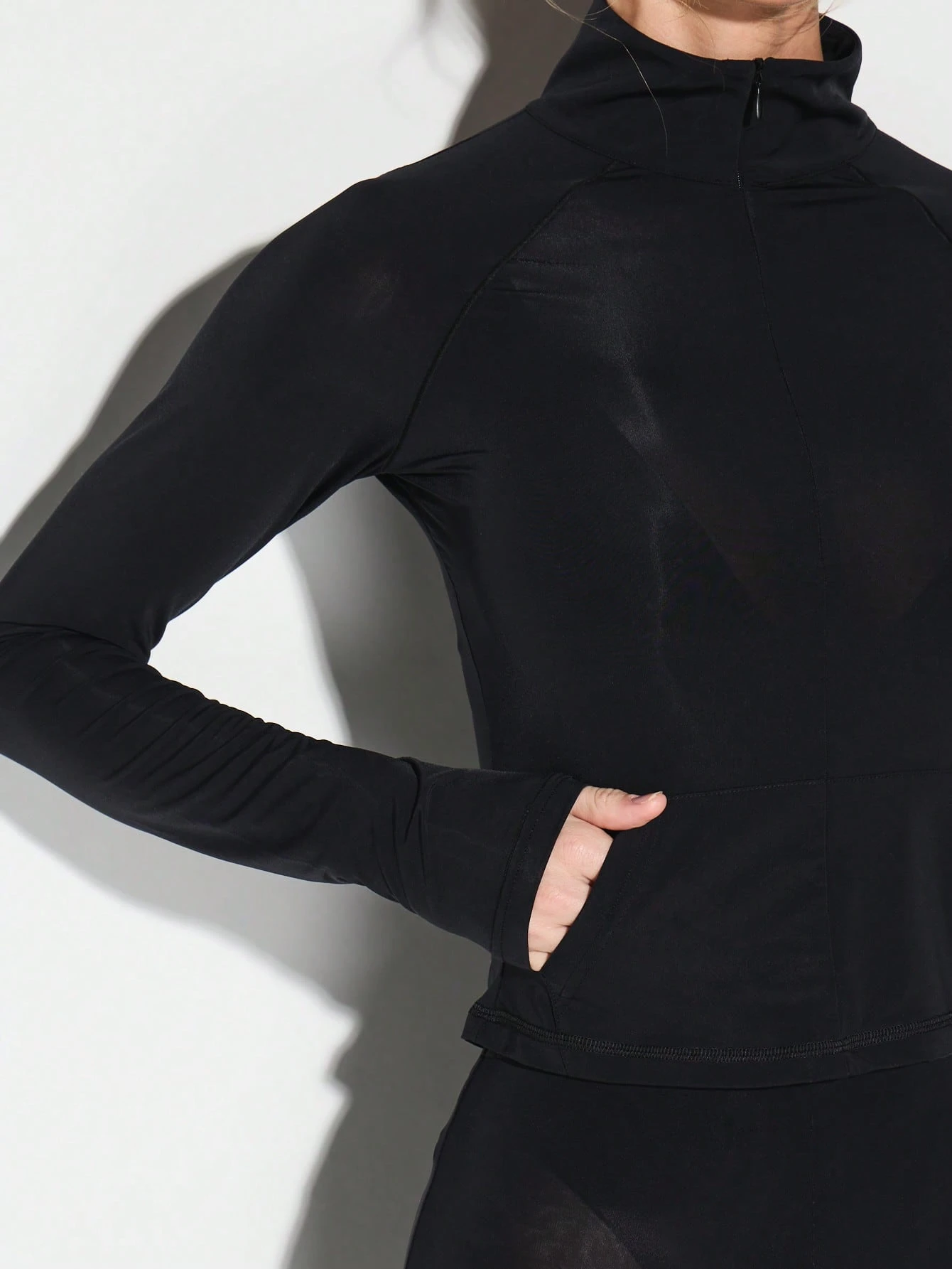 KIZN Mesh Fitted High Neck Hoodie Top