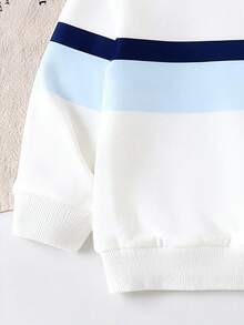 SHEIN Playful Pals 2 pièces Ensemble décontracté pour bébé garçon, sweat-shirt à col ras-du-cou à manches longues avec imprimé rayé de cheval et pantalon, convient pour les sorties en automne/hiver - Multicolore - Voir 4