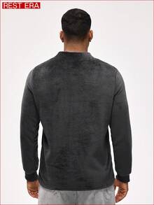 Rest Era 男士纯色纽扣半开襟长袖家居服上衣，蓬松冬季款 - 彩色 - 查看 2