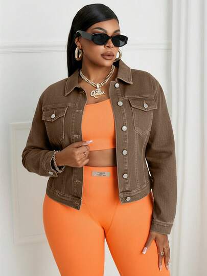 SHEIN SXY Große Größen Lässige Washed Vintage Denim Jacke