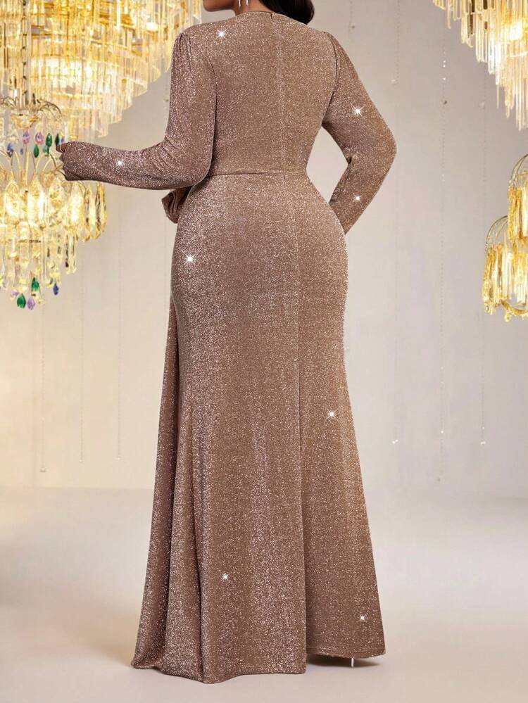 Fleurora Vestido envolvente de color champán de moda para tallas grandes - Champán - Añade 2