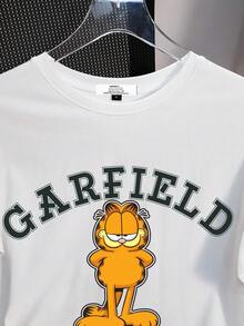 GARFIELD | SHEIN Áo thun nữ cổ tròn tay ngắn dáng rộng thoải mái, phù hợp cho mùa hè - trắng - Xem 2