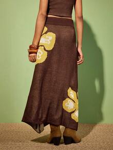 Felipe Marques Women's Floral Jacquard Knit A-Line Skirt, Suitable For Party And Casual Wear In Autumn And Winter - Brown - View 3