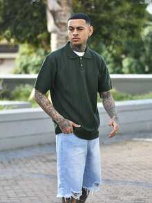 Devon Thys 男士休闲针织 Polo 衫，透气绿色针织衫，常规款式，短袖，经典 Polo 领 - 橄欖綠 - 查看 4